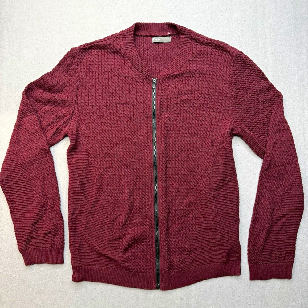 ASOS Mens Knit Bomber Cardigan Jacket Zip Burgundy Maroon Cotton Blend Size L